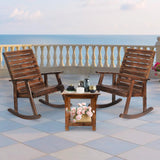 3 PCS Rocking Bistro Set - Outdoor Wood Rocking Chairs with The Coffee Table Rustic Porch Rocker Chair for Deck, Garden, Backyard, Porch Garturects