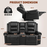 Large Massage Recliner Loveseat with Storage Console Lumbar Heating, PU Leather Reclining Sofa Chairs, Ergonomic Living Room Loveseat Chairs with 2 Cup Holders (Black) COSVALVE