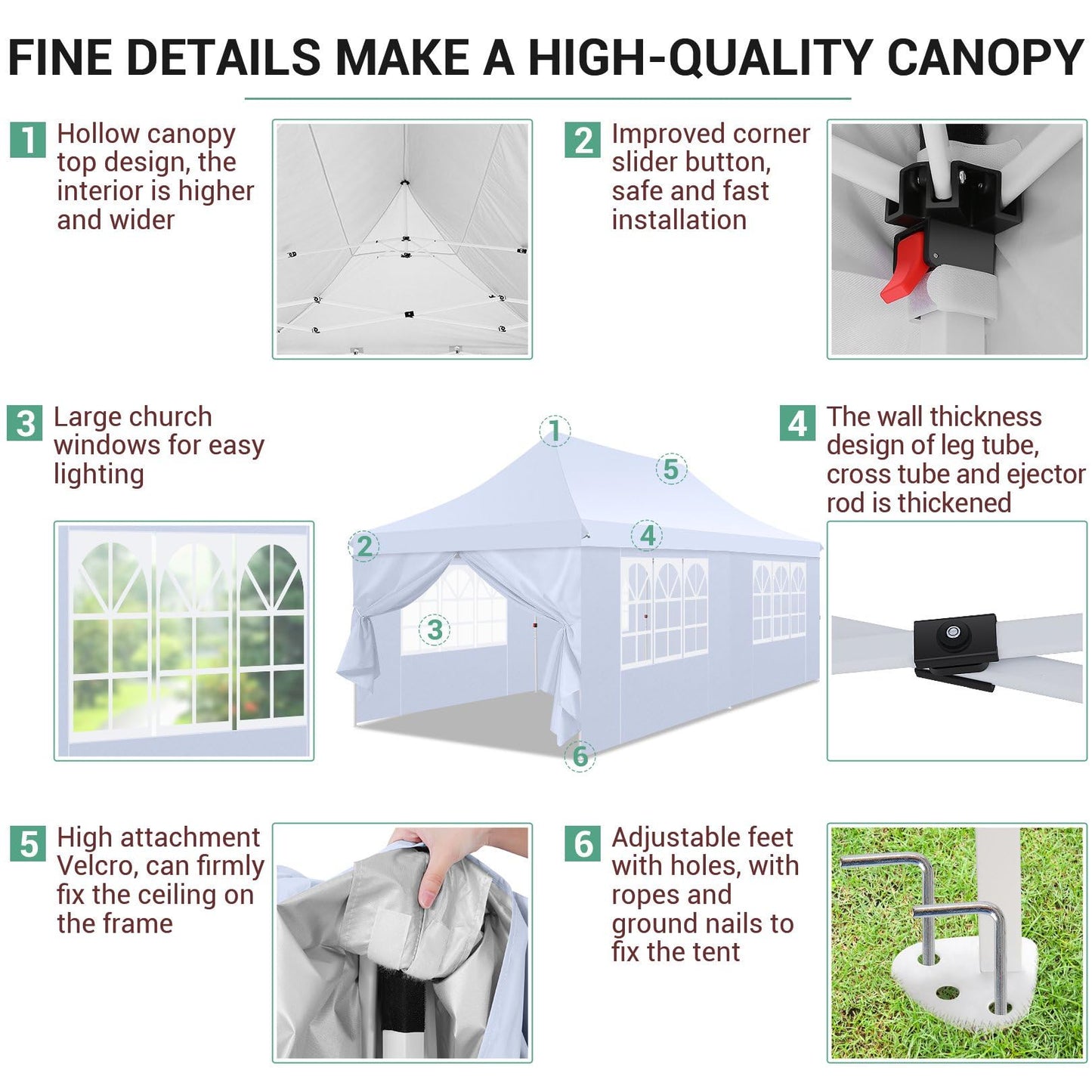 COBIZI 10x20 Pop Up Canopy Tent with Sidewalls, Commercial Ez Up Canopy, 3 Adjustable Heights, Waterproof and UV Protection 50+, Outdoor Gazebo Pop up Tent for Parties & Patio with 4 Sandbags