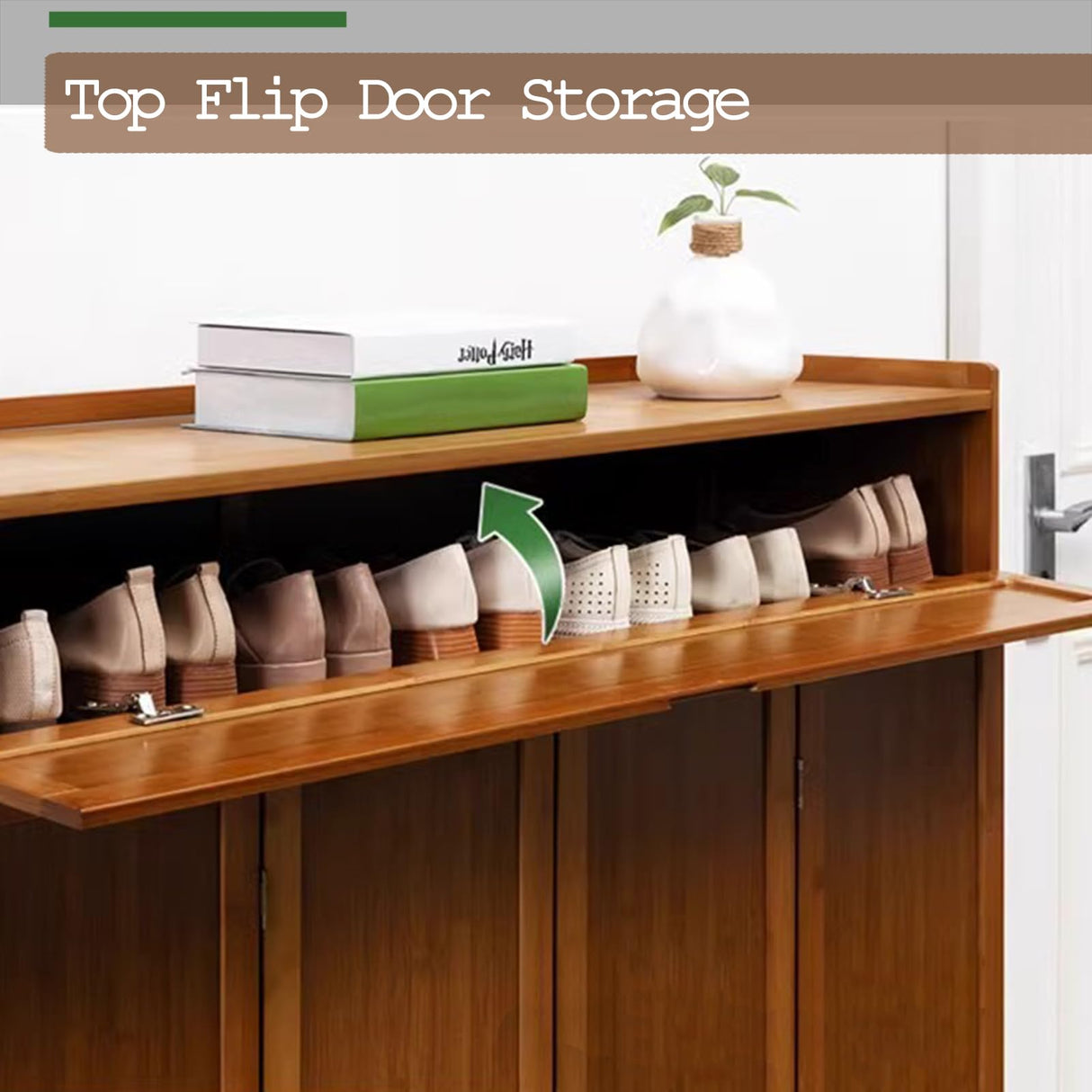 wrdela 7 Tier Bamboo Shoe Storage Cabinet, Freestanding Shoe Rack with Doors, Shoe Cabinet with 1 Flip Drawers Shoe Organizer for Entryway Slim, Hallway, Bedroom (Brown - Flip) wrdela