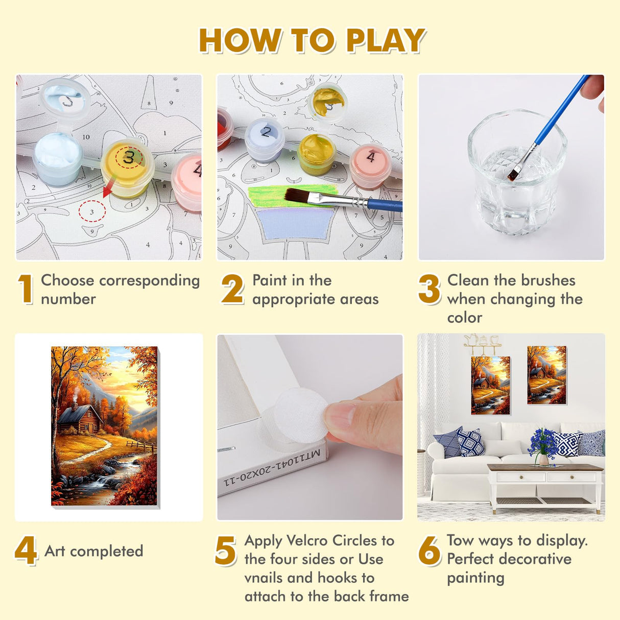 Bowetile Fall Framed Paint by Numbers for Adults, Adults' Paint-by-Number Landscape Kits on Canvas, Easy Acrylic Number Painting Crafts Kits Halloween Gifts for Home Decor, 8x12in Bowetile