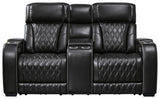 Signature Design by Ashley Boyington Modern Leather Match Power Reclining Loveseat with Console, Adjustable Headrest, Massage, Heated Seat and LED Lights, Black Signature Design by Ashley