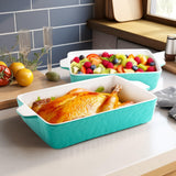 Krokori Casserole Dishes for Oven, Ceramic Baking Dishes, Lasagna Pan with Handles, Porcelain Baking Pan Deep, Bakeware for Baking, Cooking, Wedding Gift, Set of 3 (11.6" x 7.8", Aquamarine) Krokori