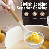 Silicone Cooking Utensils Set - Silicone Kitchen Utensils for Cooking Wooden Handles, 446°F Heat Resistant Kitchen Utensil Spatula Sets w Holder, Gadgets for Non-Stick Cookware BPA FREE (Cream White) AVGPD