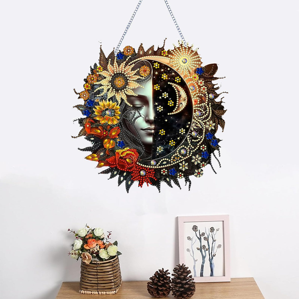 hyzsj DIY Hanging Diamond Art Pendant Painting Kit Sun Moon, Special Crystal Gem Craft Painting Kit Ornament 9.8x9.8inch hyzsj