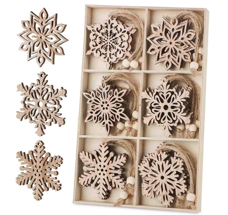 Binswloo 24pcs Wooden Snowflakes Ornaments, Unfinished Wood Cutouts Christmas Tree Hanging Ornaments for Crafts, Rustic Xmas Decorations Binswloo
