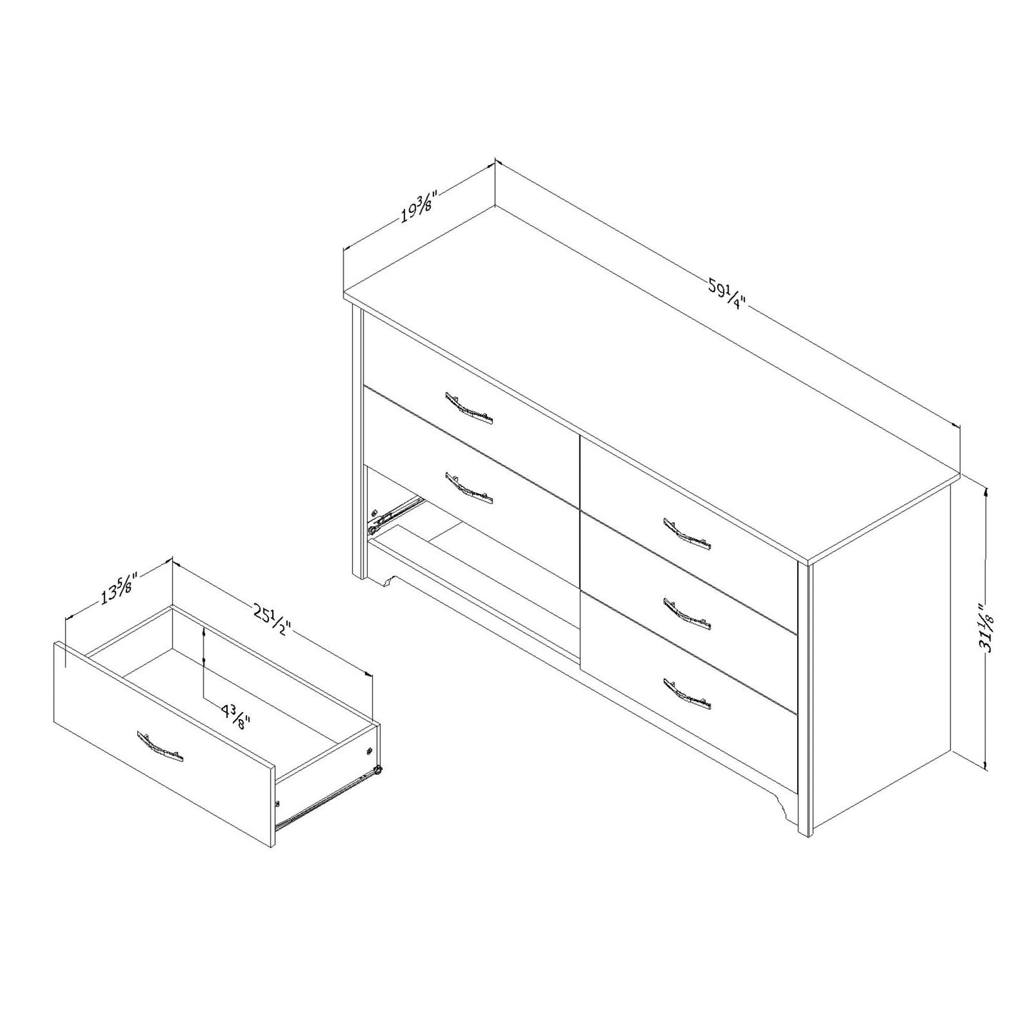 South Shore Fusion 6-Drawer Double Dresser Pure White, Contemporary - WoodArtSupply