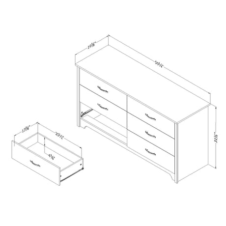 South Shore Fusion 6-Drawer Double Dresser Pure White, Contemporary South Shore
