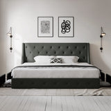 Allewie King Size Bed Frame with 4 Storage Drawers and Wingback Headboard, Button Tufted Design, No Box Spring Needed, Dark Grey Allewie