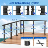BLIKA Complete Set 36" Cable Railing Post Kit(Post 35"x2"x2"), Black Level Drilled Cable Railing Post, Swageless Deck Railing System Kit Include 4Pack Level Posts,1/8" Stainless Cable(No Handrail) BLIKA