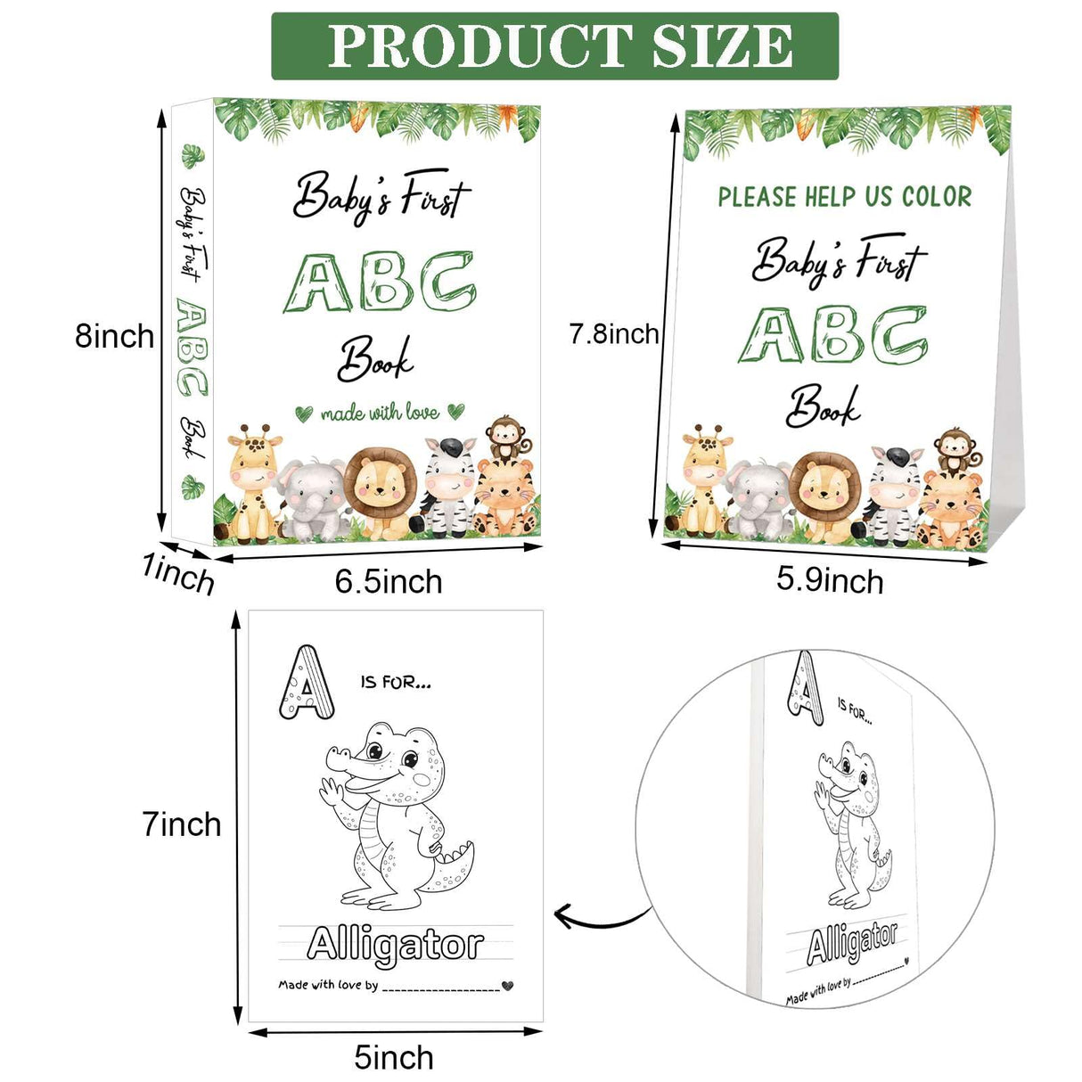 Baby's First ABC Book Baby Shower Activity Keepsake Game, Safari Jungle ABC Coloring Baby Shower Guest Book, Baby's First Alphabet Coloring Book, Alphabet A to Z Coloring Pages hongpar