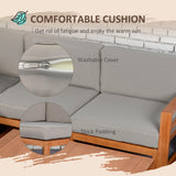 Outsunny 4 Seater L Shaped Patio Furniture Set with Coffee Table and Cushions, Wood Outdoor Sectional Sofa Conversation Set for Garden, Backyard, Porch and Poolside (Gray) Outsunny