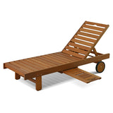 Furinno Tioman Outdoor Hardwood Patio Furniture Sun Lounger with Tray in Teak Oil, Natural 23.52D x 70W x 12H in Furinno