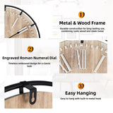 UPPER DECOR 24 Inch Large Farmhouse Wall Clock - Rustic Wooden Silent Wall Clock with Metal Circle & Engraved Numerals, Battery Operated for Kitchen, Bedroom, Living Room, Fireplace Mantel Decor UPPER DECOR