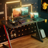 Homall Gaming Desk, Computer Desk with Carbon Fiber Surface, Gaming Table Z Shaped PC Gaming Workstation Home Office Desks with Cup Holder and Headphone Hook (44 inch, Black) Homall