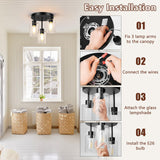 Feanron Farmhouse Flush Mount Ceiling Light, Black 3-Light Hallway Light Fixtures Ceiling with Clear Glass Shades, Light Fixtures Ceiling Mount for Kitchen Living Room Foyer, E26 Base Feanron