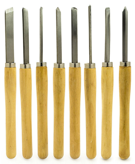Bastex Professional Quality Wood Turning Chisel 8 pcs Set Included Lathes: 2 Skew 1 Spear Point 1 Parting 1 Round Nose & 3 Gouge Tools for Wood Working Professionals or Hobbyist. Starter Pack Kit Bastex