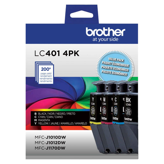 Brother Genuine LC4014PKS Standard Yield 4-Pack Ink Cartridges – Includes 1 Cartridge Each of Black, Cyan, Magenta and Yellow