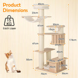 PETSITE 69 Inch Tall Wood Cat Tree, Multi-Level Modern Cat Tower with 5.7 inch Scratching Posts, Double Cat Condos, Space Capsule, Hammock, Large Wooden Cat Tree Tower for Indoor Cats, Natural PETSITE