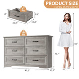 GarveeHome 6 Drawers Dresser for Bedroom,Chest of Drawers with Wide Metal Handle,Farmhouse Modern Wooden Dresser,Natural Texture,Storage Organizer Dresser for Bedroom,Living Room,Kids Room(Grey) GarveeHome