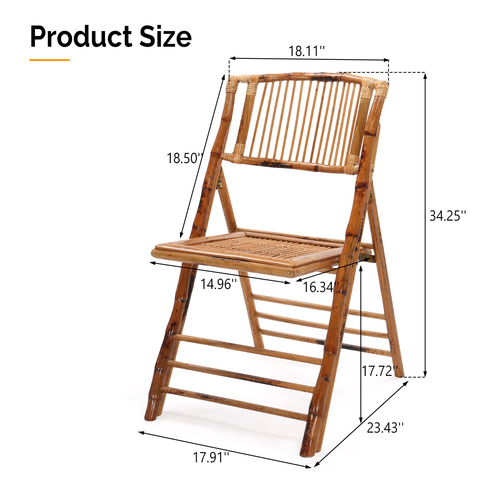 VINGLI Bamboo Folding Chair Set of 2, Foldable Dining Chair for Outdoor & Indoor, Patio, Porch, Wedding, Party, Event - WoodArtSupply