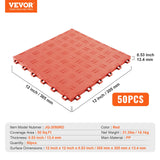 VEVOR Garage Tiles Interlocking, 12 x 12 x 0.53 inch 50 Pack Garage Floor Covering Tiles, Non-Slip Double-Sided Texture Garage Flooring Tiles, for Garages, Basements, Repair Shops, Red VEVOR