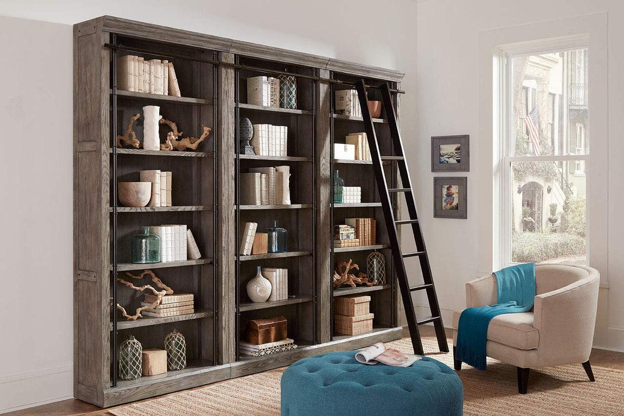 Martin Furniture Avondale 8' Tall Bookcase Wall with Ladder, Storage Organizer, Display Shelf for Office, Gray Martin Furniture