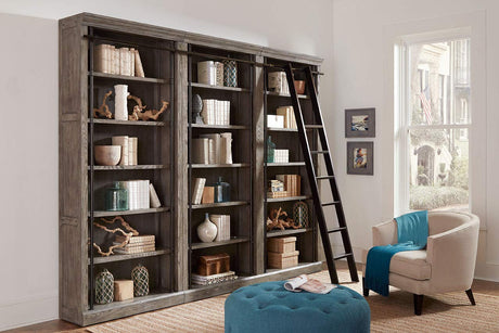 Martin Furniture Avondale 8' Tall Bookcase Wall with Ladder, Storage Organizer, Display Shelf for Office, Gray Martin Furniture