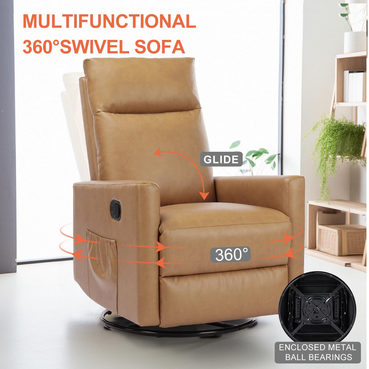 Sweetcrispy Recliner Chair, 360 Swivel Rocker Chair for Adults, Glider Rocker Recliners, Nursery Chairs for Living Room, High Back, Upholstered Deep Seat, Classical Brown Sweetcrispy
