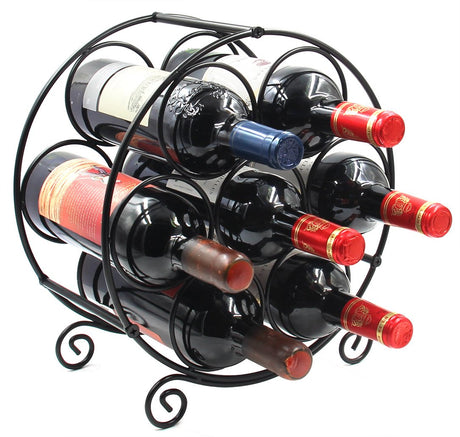PAG 7 Bottles Freestanding Countertop Wine Rack, Metal Small Table Top Wine Rack, Drink Organizer Bottle Holder, Kitchen Organizers and Storage, Black PAG
