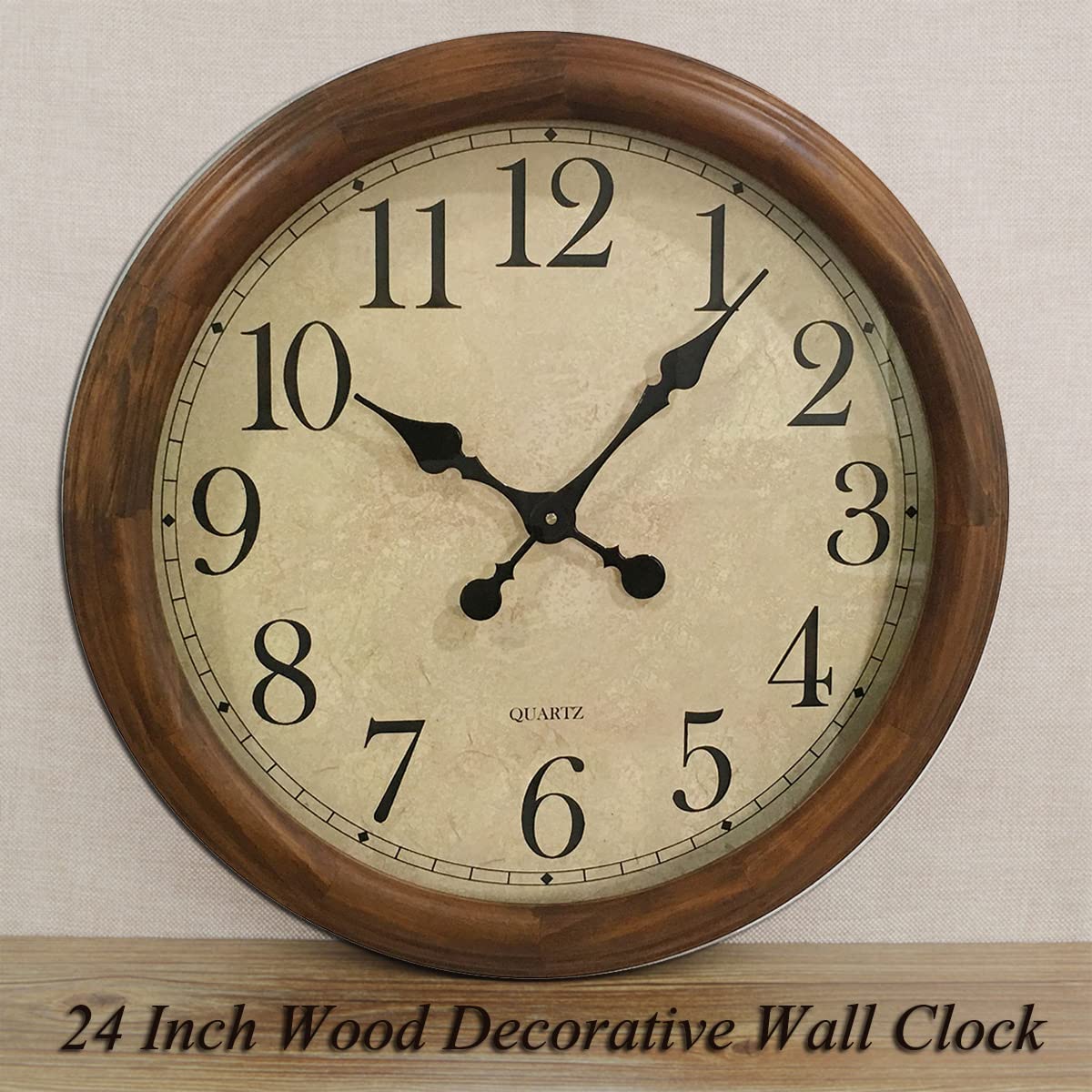 KELAOTE 24-Inch Wood Silent Non-Ticking Battery Operated Decorative Wall Clock for Living Room Decor Large Decorative Clock Oversized (Pine) KELAOTE