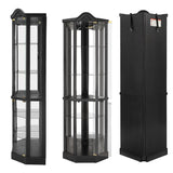 Trygoal 72" H Lighted Wooden Corner Curio Cabinet, Curio Cabinet with Light Bulb, Accent Wooden Corner Case with Glass Doors & Shelves for Living Room, Dining Room, Black Trygoal