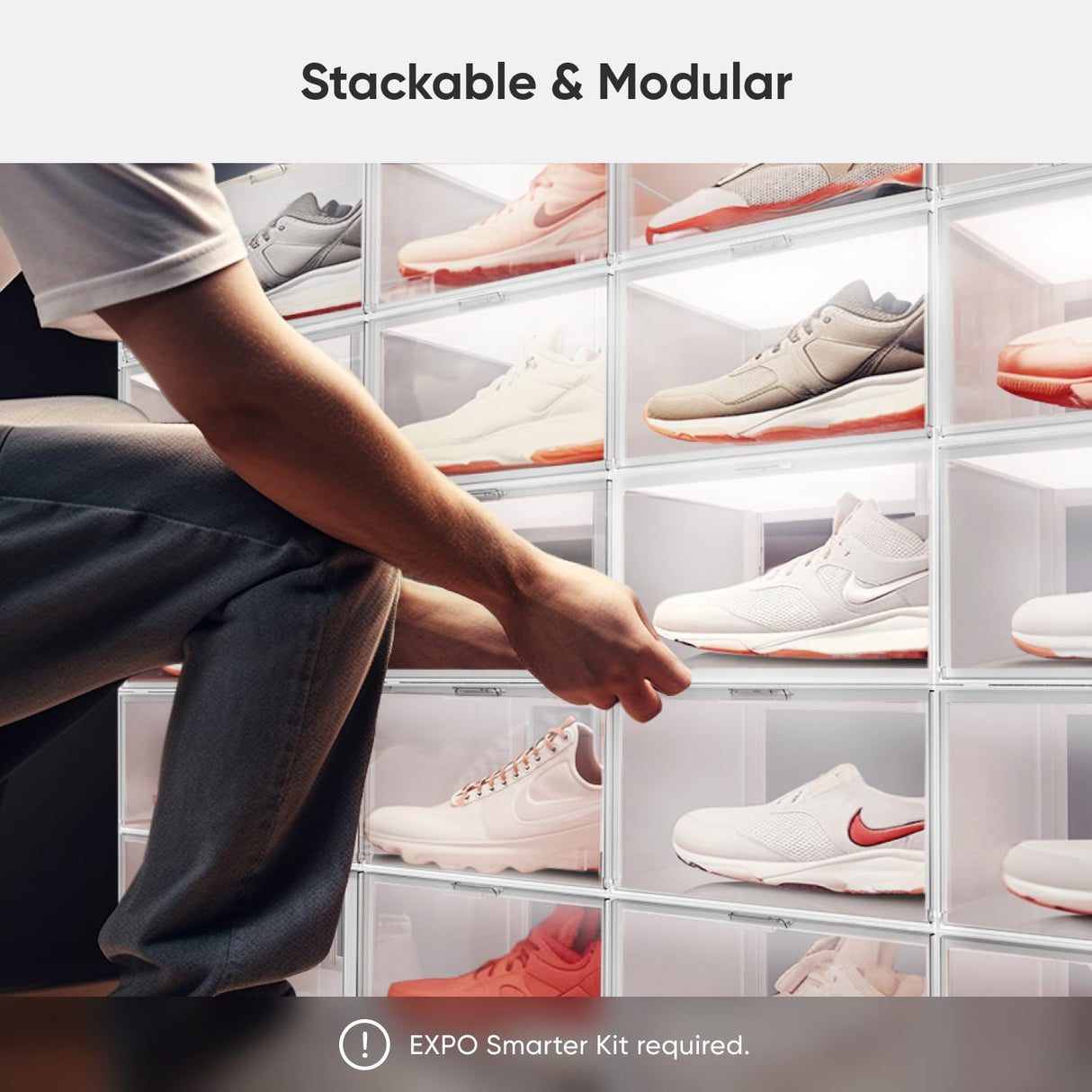 Smart LED Shoe Boxes Sneaker Display Case, Stackable Shoe Storage Organizers, Collection Crate, Figures & Collectibles Showcase (1-Pack Expasion Kit, Requires Stater Kit) Nanoleaf