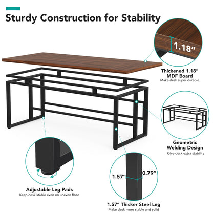 Tribesigns 63" Executive Desk with Bottom Hidden Shelf, Large Computer Desk Office Desk with Thickened Board and Frame, Workstation Writing Table for Home Office, Rustic Brown & Black - WoodArtSupply