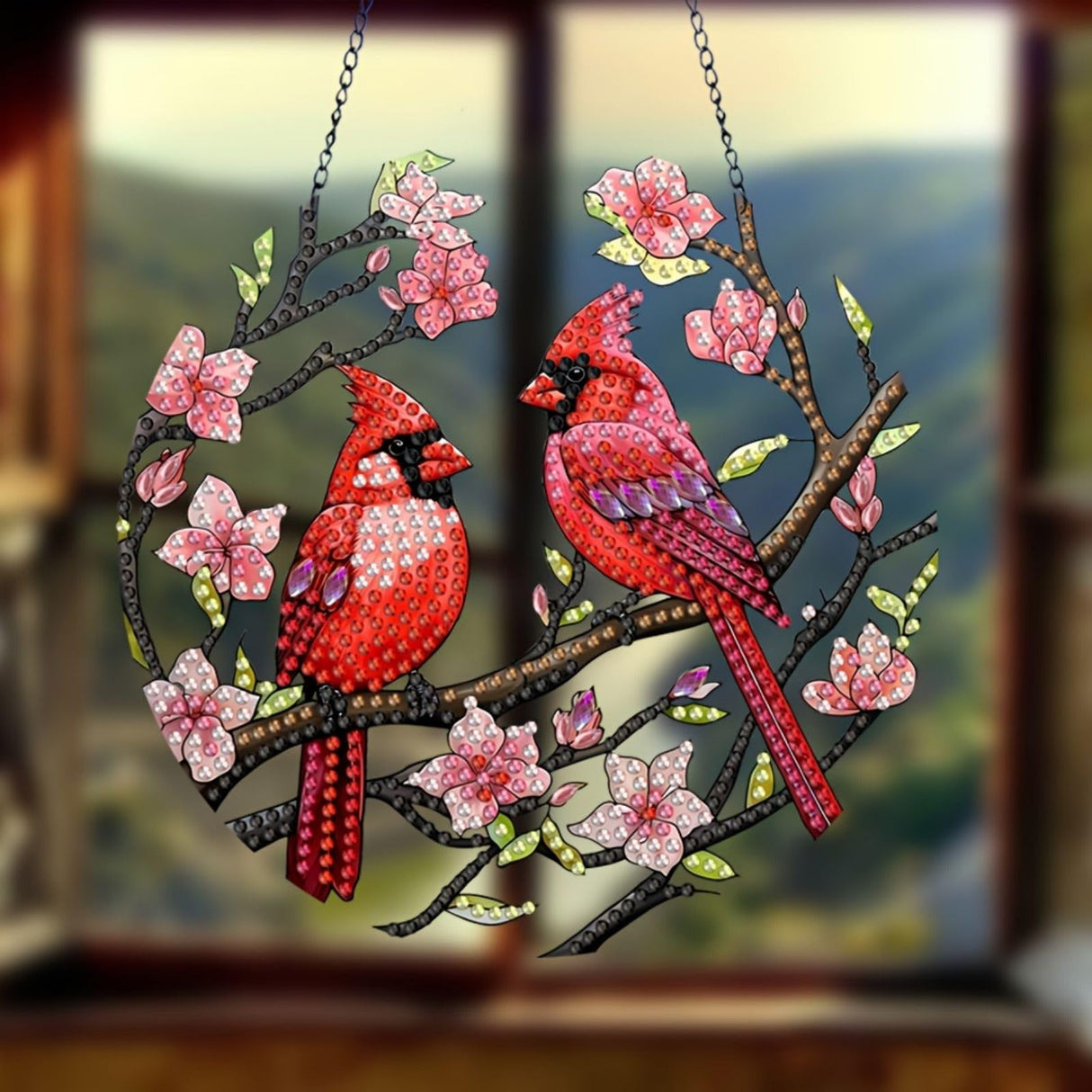 Generic DIY Hanging Diamond Pendant Special Shaped Crystal Diamond Art Painting Ornament Single Sided for Window Home Garden Wall Door Decor-Cardinal WoodArtSupply