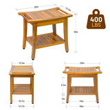 20" Premium Teak Shower Bench with Shelf & Handle, Solid Teak Shower Stool, Durable Waterproof Seat for Inside Shower, Teak Wood Bench for Bathroom, Indoor & Outdoor Use GRBEEVIITEK