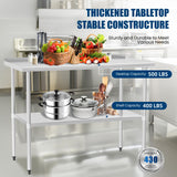 Chingoo Stainless Steel Table 30 x 48 Inches Metal Prep Table with Backsplash & Adjustable Undershelf, Stainless Table for Commercial Kitchen, Outdoor, Restaurant, Hotel & Garage Chingoo