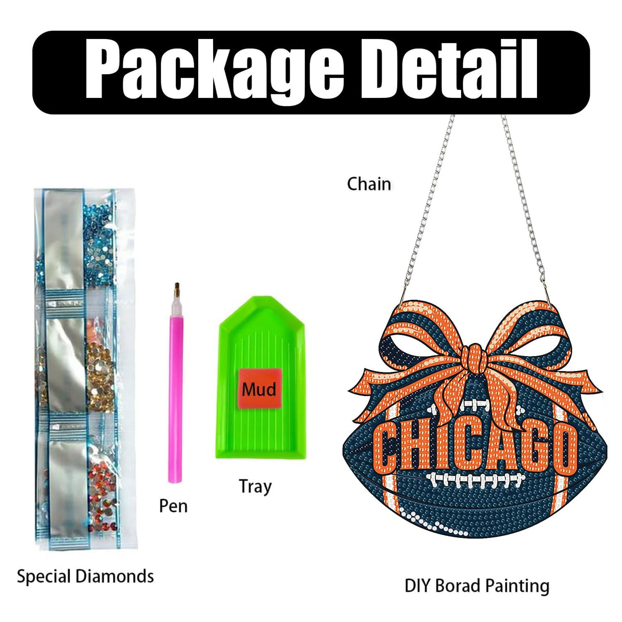 Rertcioph Football Diamond Art Hanging Kit for Adults, DIY Acrylic 5D Diamond Painting Hanging Ornament for Chicago Home Wall Decor and Gift Rertcioph