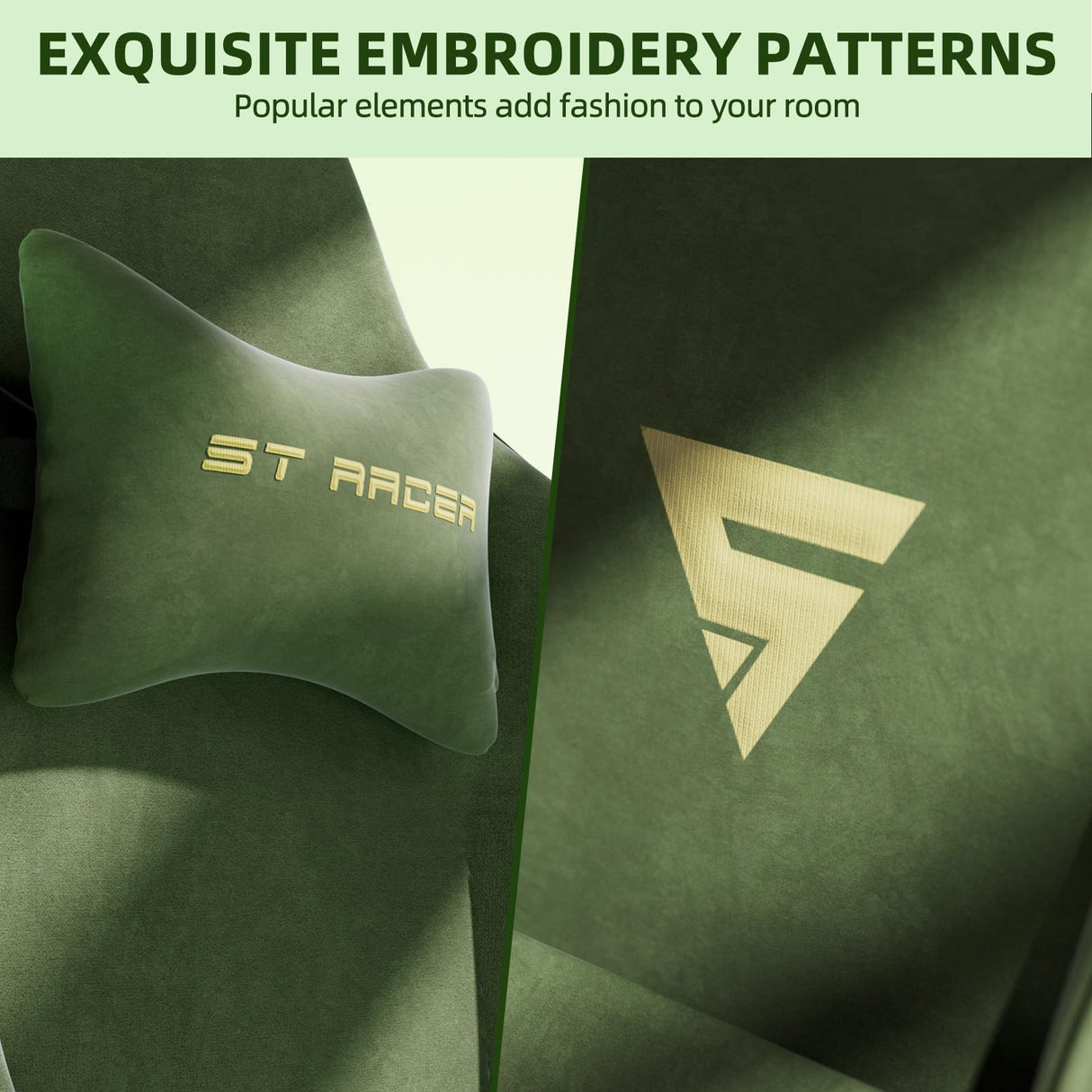 Ferghana Velvet Fabric Ergonomic Gaming Chair with Footrest and Massage, High Back Reclining Computer Gamer Chair for Adult, Racing Style PC Video Game Chair Suitable for Home Office (Green) Ferghana