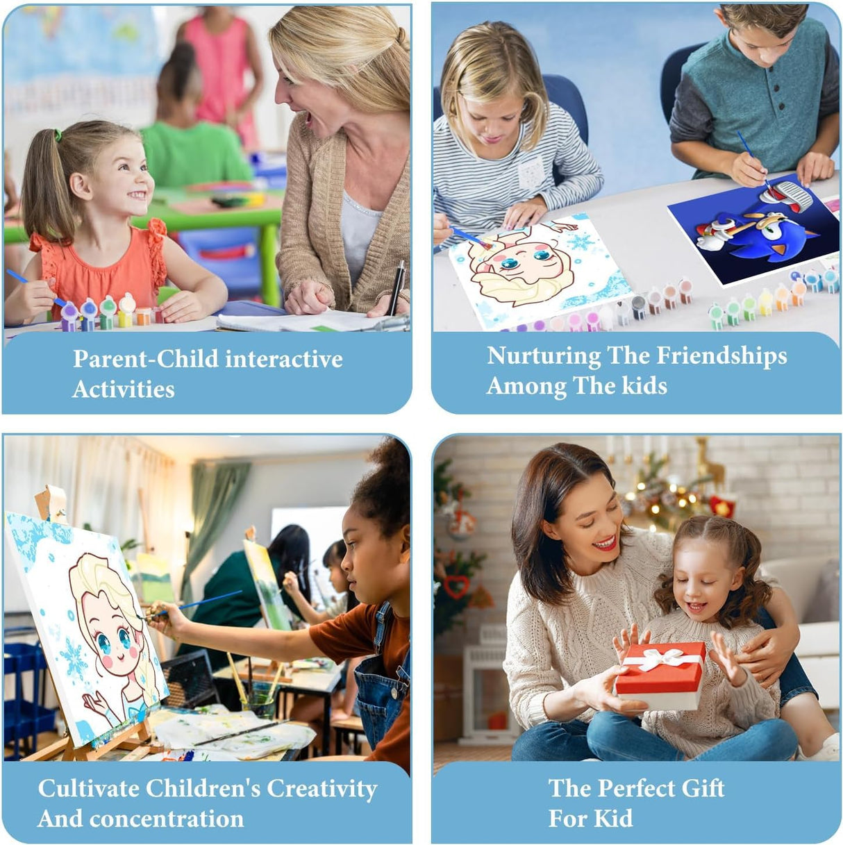 FOXKISS 4 Pack Framed DIY Paint by Numbers Kit for Adults Beginner,Sunset Oil Painting Easy Paint by Number with Canvas, Acrylic Paint Kit Arts and Crafts for Adults for Decor 8x8inch FOXKISS