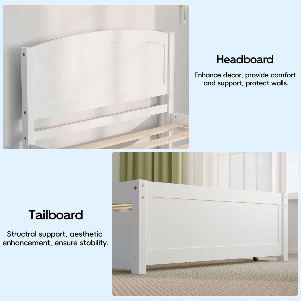 TOLEAD Daybed with Trundle, Twin Size Pull Out Bed, Solid Wood Extendable Day with Trundle Bed Twin, Include Slat Support (White, Trundle) TOLEAD