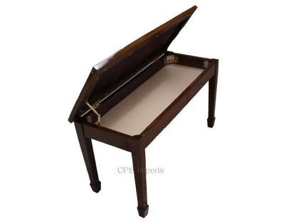 CPS Imports Genuine Leather Walnut Concert Grand Duet Piano Bench Stool with Music Storage - WoodArtSupply