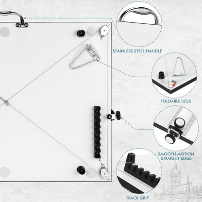 Affrolling Portable Drafting Board Drawing Board for Artists Designers Easily Adjustable Drafting Table with Ruler and Parallel Motion Bar Architecture Tool for Drawing Sketching Painting(18" X 24")