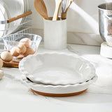 MALACASA Ceramic Pie Pan Set of 2-9 Inch Quiche Baking Dish Deep Pie Dish, Nonstick Pie Plate for Apple Pie,Pot Pie and Tart, Series TARA MALACASA