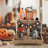 Tiered Tray Stand, Rustic Wooden 2 Tier Decorative Tray with Bead Garland, Farmhouse Square Wood Serving Tray Counter Centerpiece for Coffee Bar Home Decor Thanksgiving Housewarming Gifts (Brown) SYNCVIBE