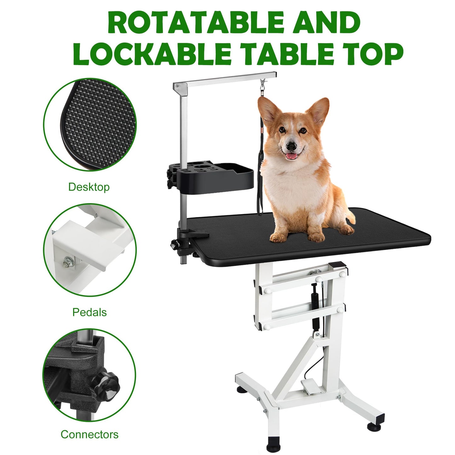 DiDiBirDi 31' Lift Dog Grooming Table, Rotating Desktop Grooming Table for Dogs,Pneumatic Lift Adjustable Small Pet Grooming Station, Anti-Skid Rubber Rotatable Desktop,Pet Grooming Table for Home