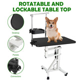 DiDiBirDi 31' Lift Dog Grooming Table, Rotating Desktop Grooming Table for Dogs,Pneumatic Lift Adjustable Small Pet Grooming Station, Anti-Skid Rubber Rotatable Desktop,Pet Grooming Table for Home DiDiBirDi