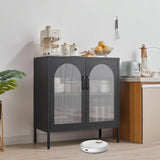 FURSTEL Buffet Cabinet, Modern Industrial Style Sideboard Buffet Cabinet, with Adjustable Shelves Credenza for Living Kitchen Dining Farmhouse, 15.8" L x 27.6" W x 35" H Black FURSTEL