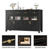 finetones Buffet Cabinet with Storage, 55.1" Large Sideboard Buffet Cabinet, Farmhouse Sideboard Kitchen Cabinet with 2 Drawers and 4 Doors, Wood Coffee Bar Cabinet Buffet Table for Kitchen, Black finetones