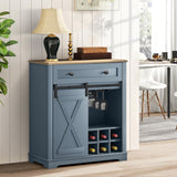 LIVILAND Farmhouse 32 Inch Wine Cabinet with Storage, Rustic Liquor Cabinet with Rack and Sliding Barn Door, Coffee Bar Table for Kitchen, Living Room, Dawn Blue LIVILAND
